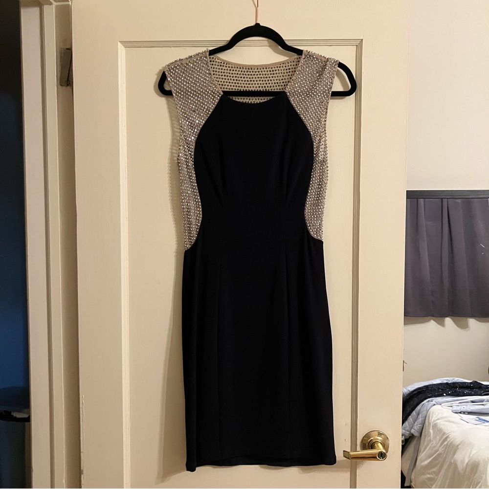 XSCAPE Navy Sparkle Cocktail Dress